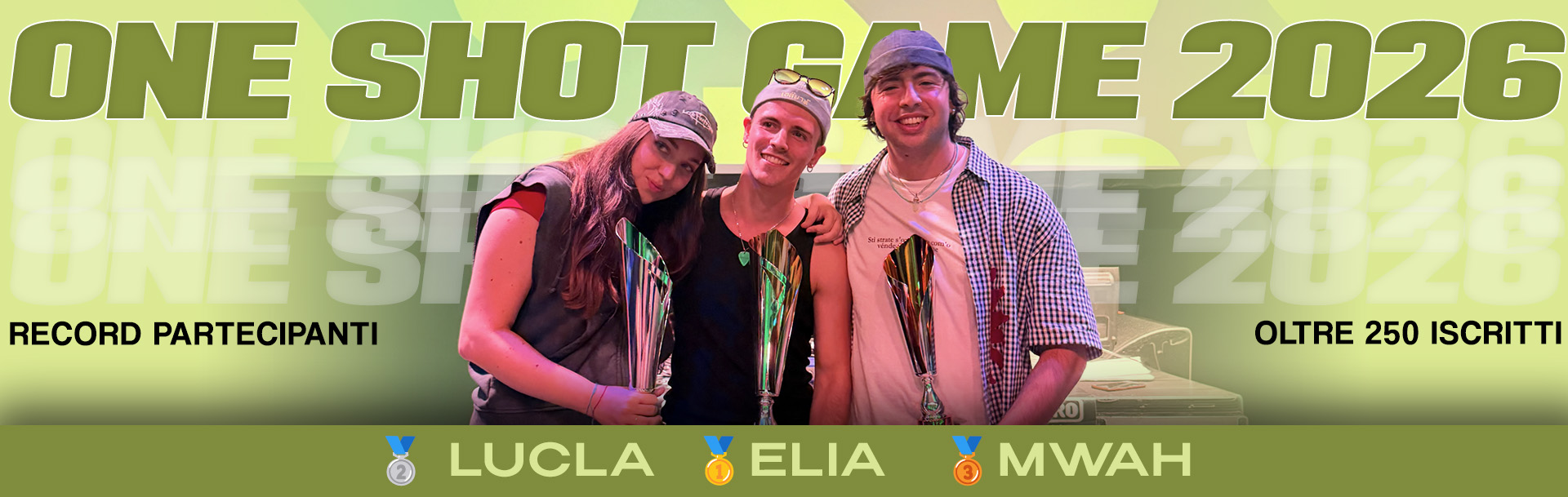 I vincitori del One Shot Game 2026: Elia, Lucla e Mwah